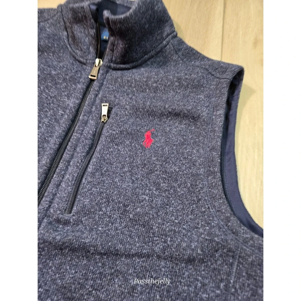 Polo Ralph Lauren Vest Men's Large Fleece Lined Blue Full Zip Outdoor Hike Golf